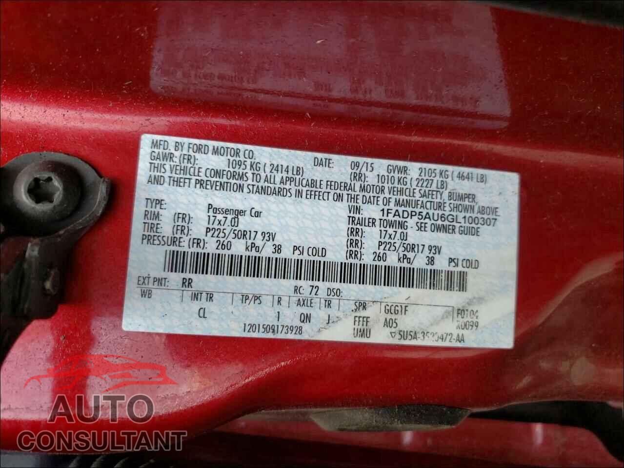 FORD CMAX 2016 - 1FADP5AU6GL100307