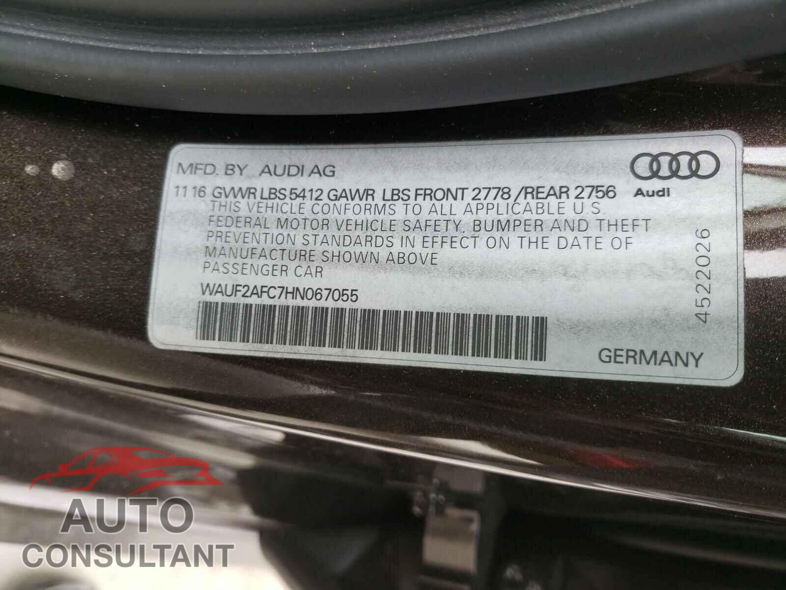 AUDI A6 2017 - WAUF2AFC7HN067055