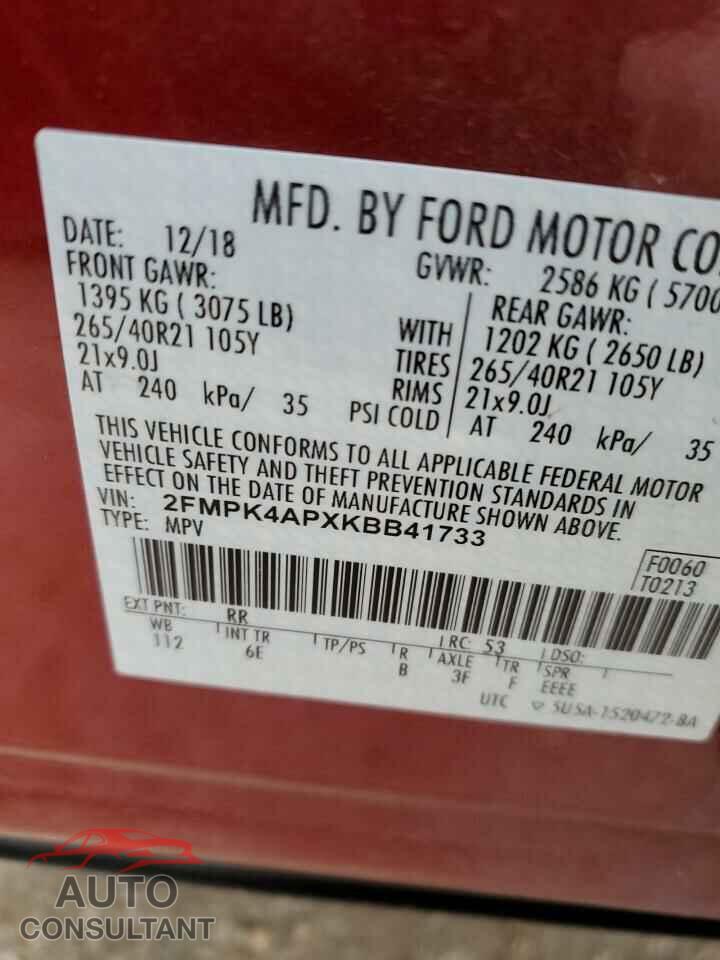 FORD EDGE 2019 - 2FMPK4APXKBB41733