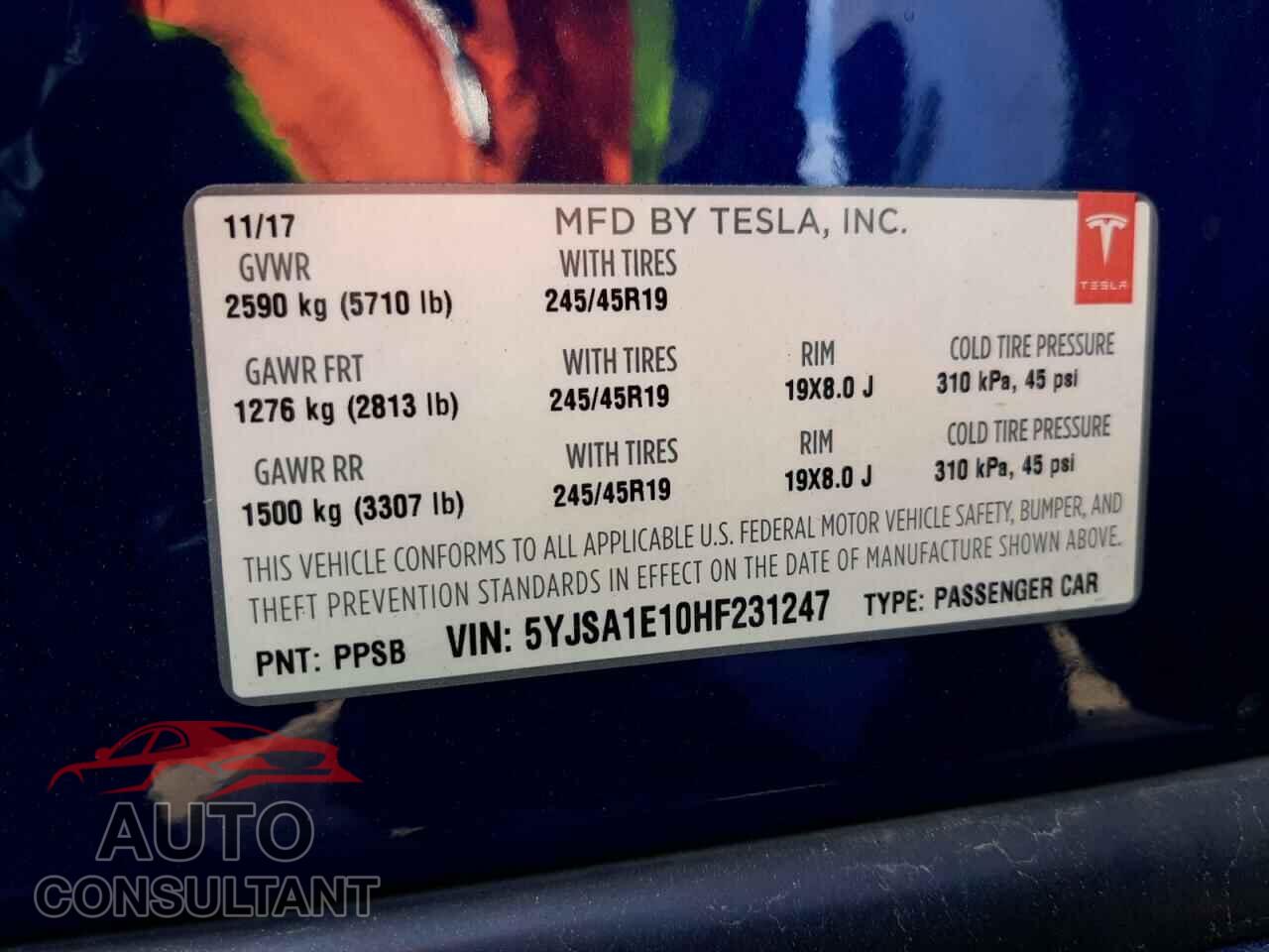 TESLA MODEL S 2017 - 5YJSA1E10HF231247