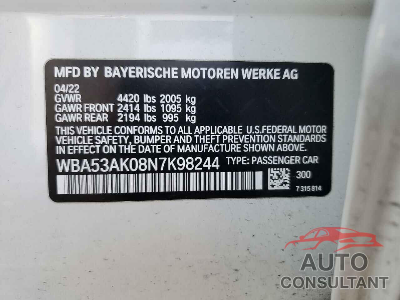 BMW 2 SERIES 2022 - WBA53AK08N7K98244