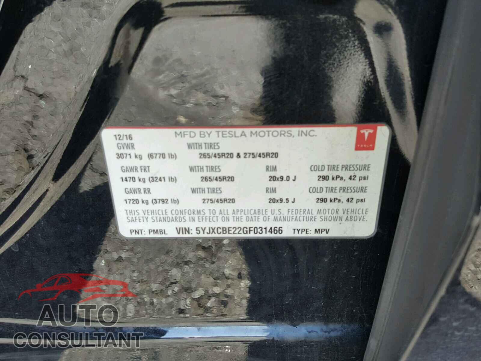 TESLA MODEL X 2016 - 5YJXCBE22GF031466