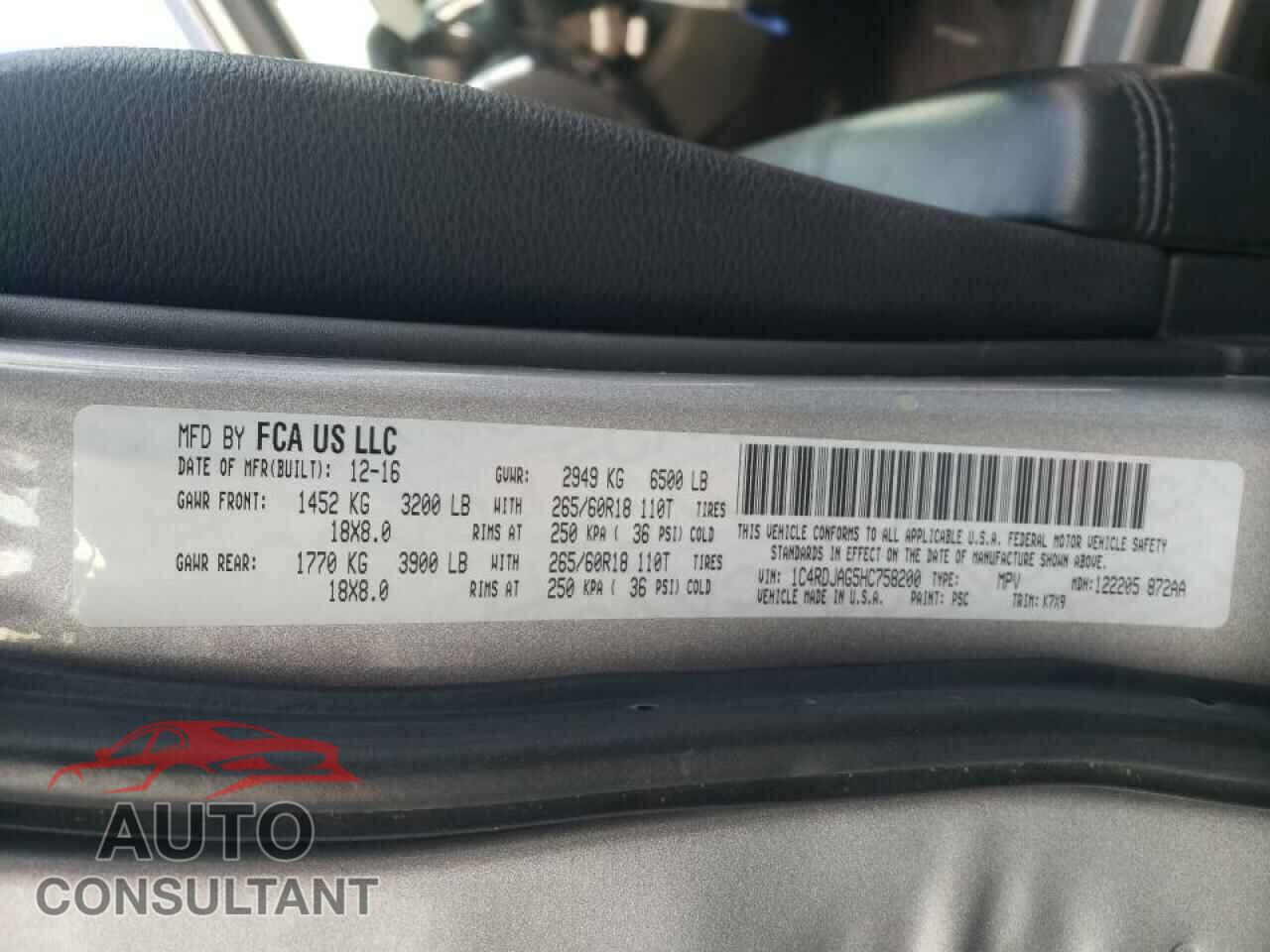 DODGE DURANGO 2017 - 1C4RDJAG5HC758200