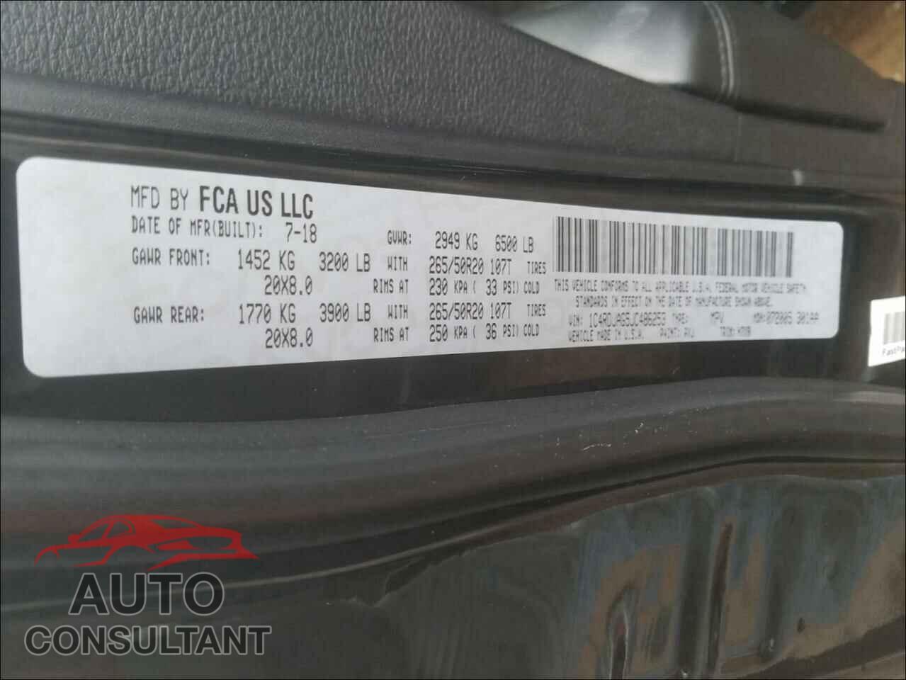 DODGE DURANGO 2018 - 1C4RDJAG5JC486253