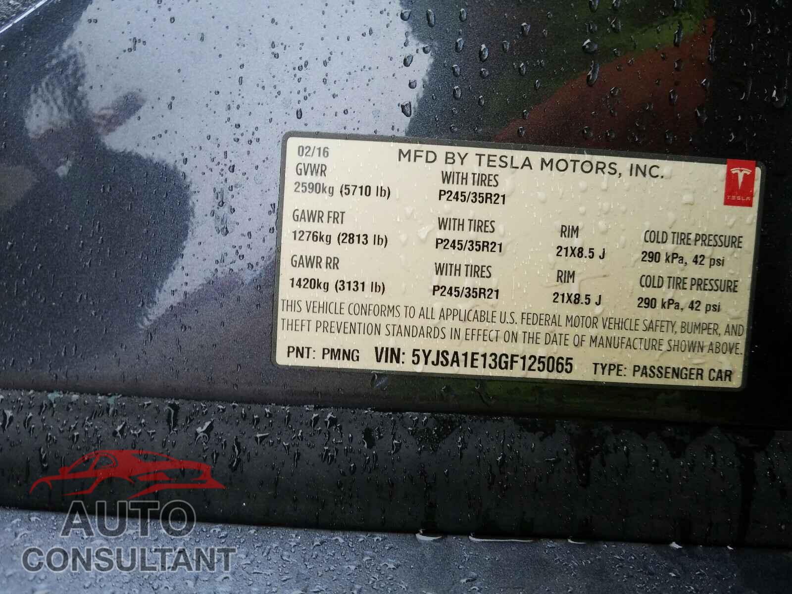TESLA MODEL S 2016 - 5YJSA1E13GF125065