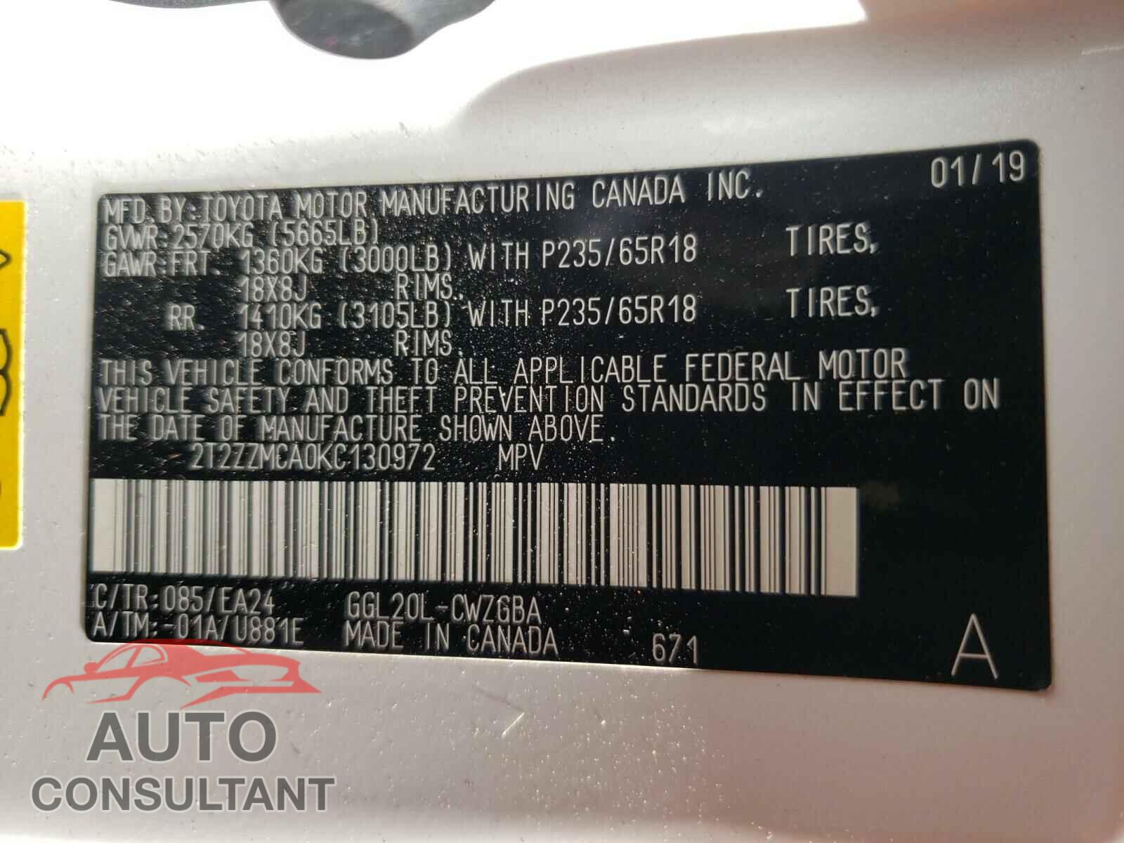 LEXUS RX350 2019 - 2T2ZZMCA0KC130972