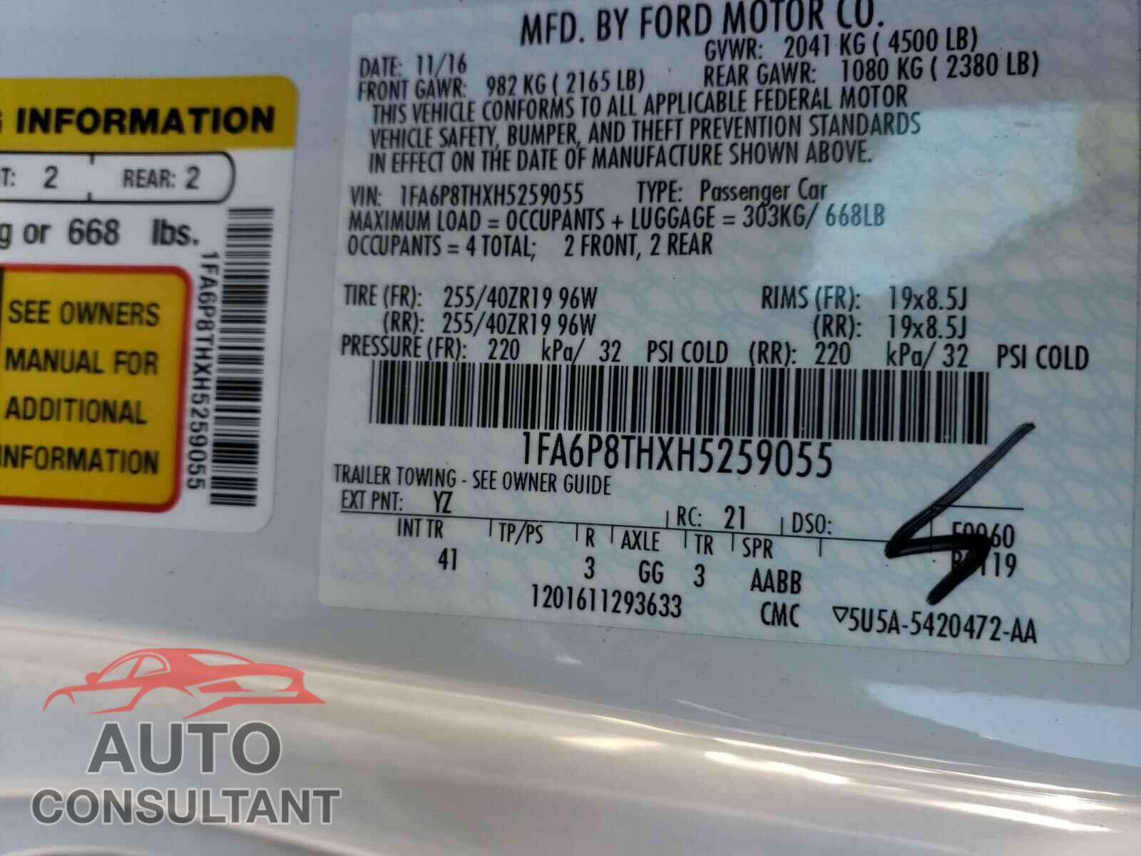 FORD MUSTANG 2017 - 1FA6P8THXH5259055