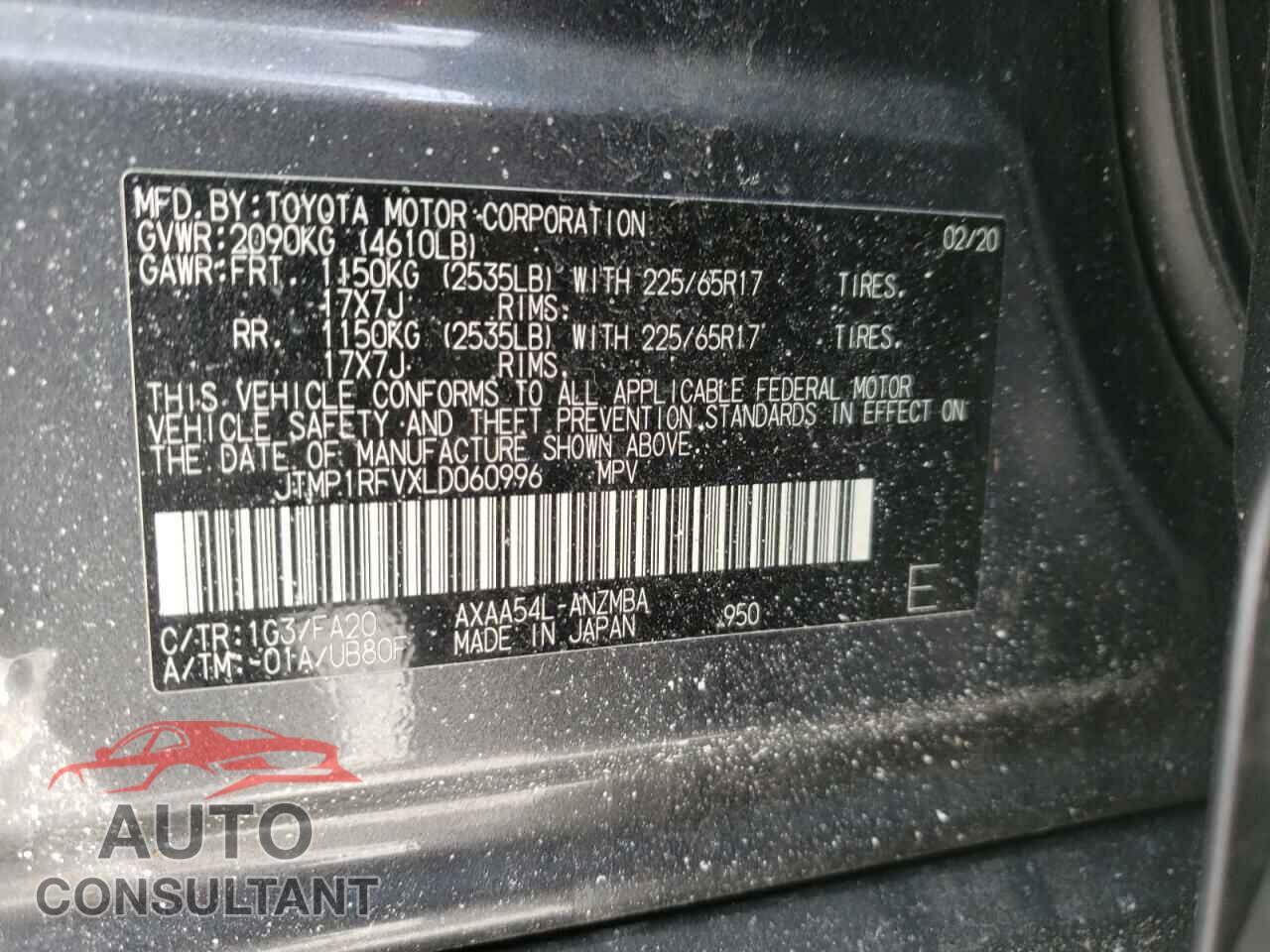TOYOTA RAV4 2020 - JTMP1RFVXLD060996