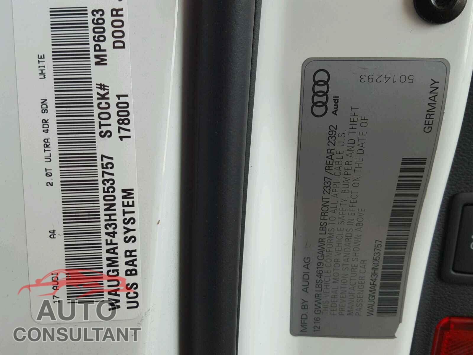 AUDI A4 2017 - WAUGMAF43HN053757