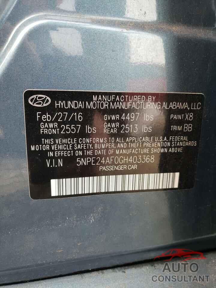 HYUNDAI SONATA 2016 - 5NPE24AF0GH403368