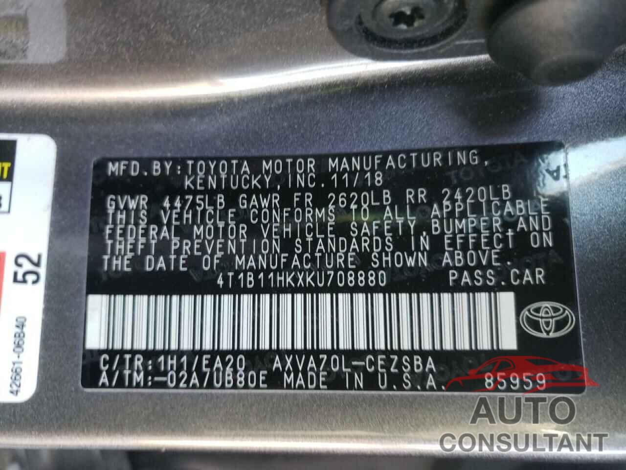 TOYOTA ALL OTHER 2019 - 4T1B11HKXKU708880