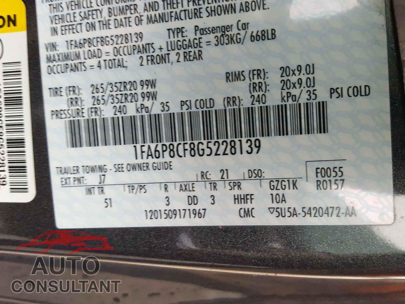 FORD MUSTANG 2016 - 1FA6P8CF8G5228139