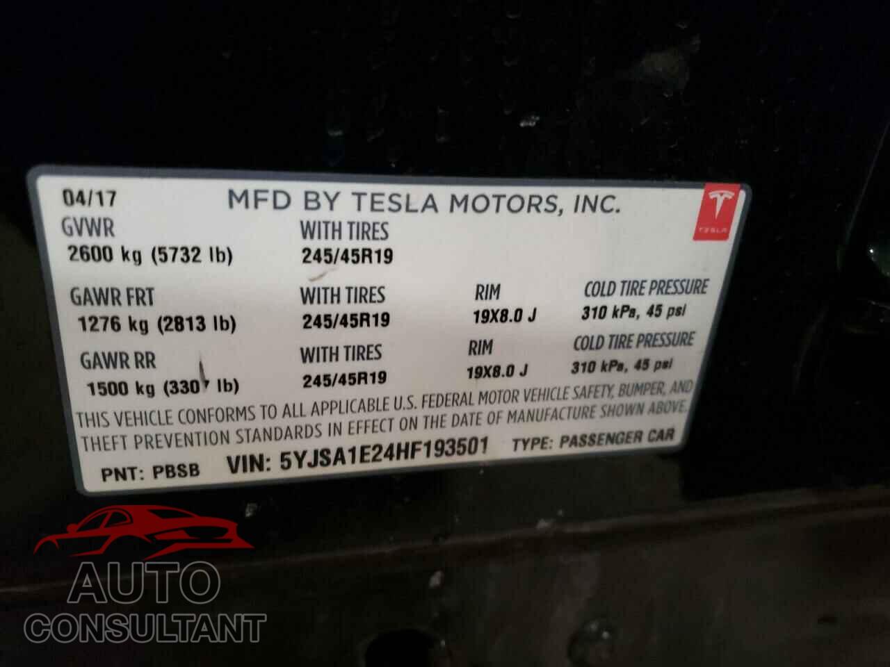 TESLA MODEL S 2017 - 5YJSA1E24HF193501