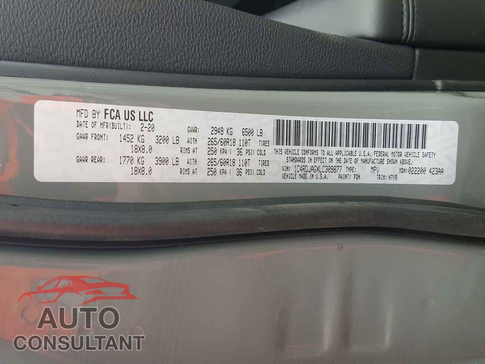 DODGE DURANGO 2020 - 1C4RDJAGXLC309877