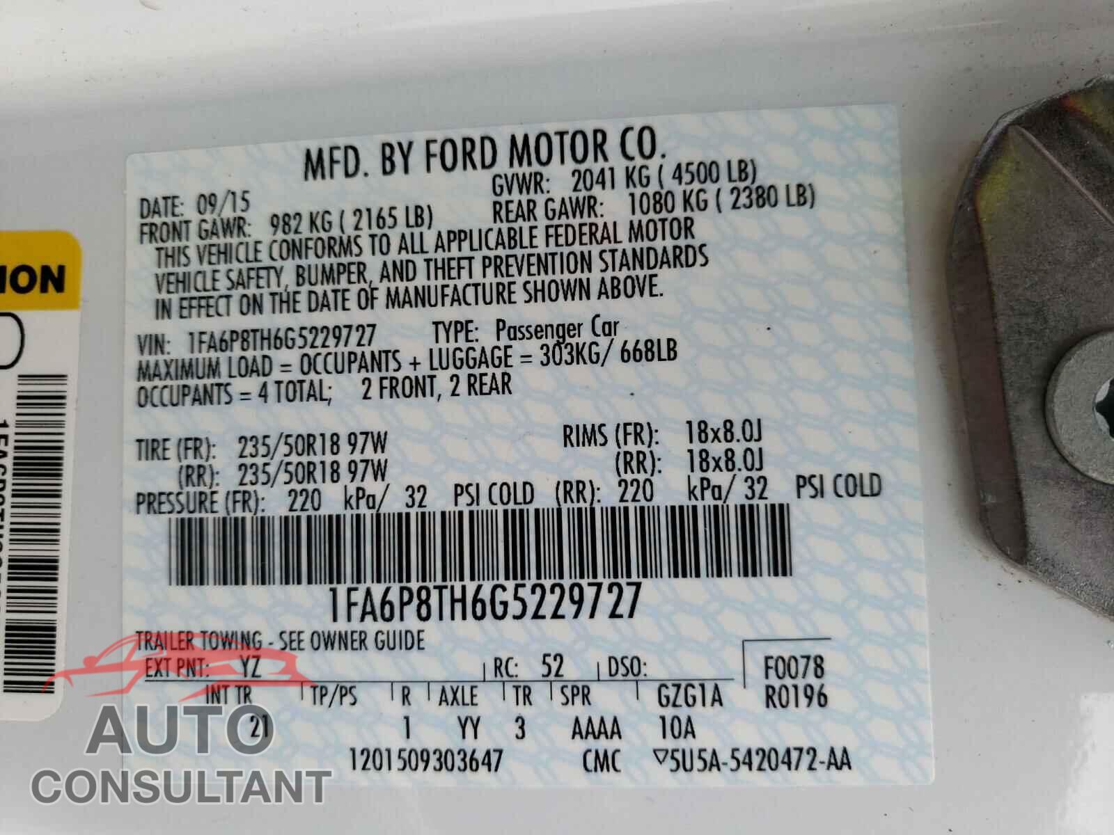 FORD MUSTANG 2016 - 1FA6P8TH6G5229727
