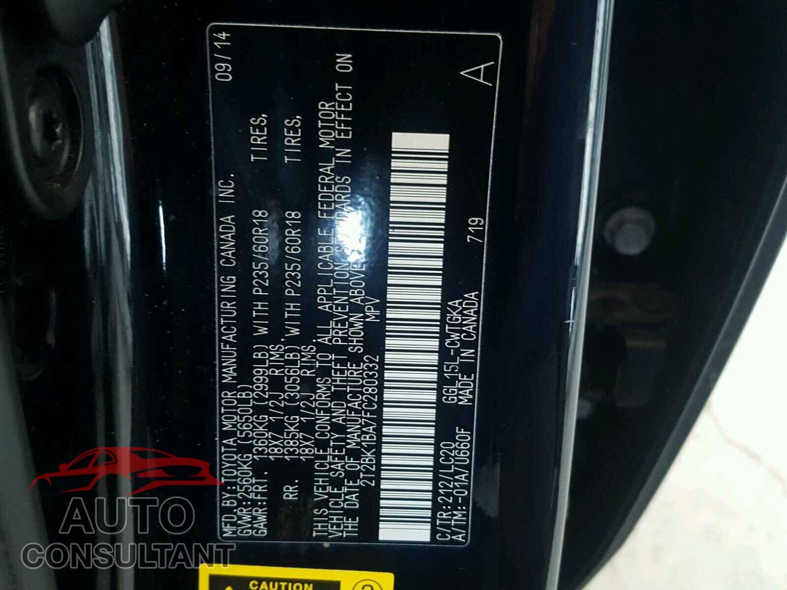 LEXUS RX350 2015 - 2T2BK1BA7FC280332