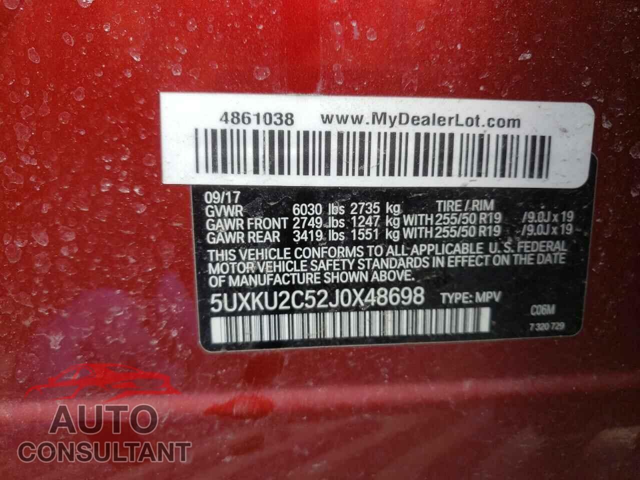BMW X6 2018 - 5UXKU2C52J0X48698