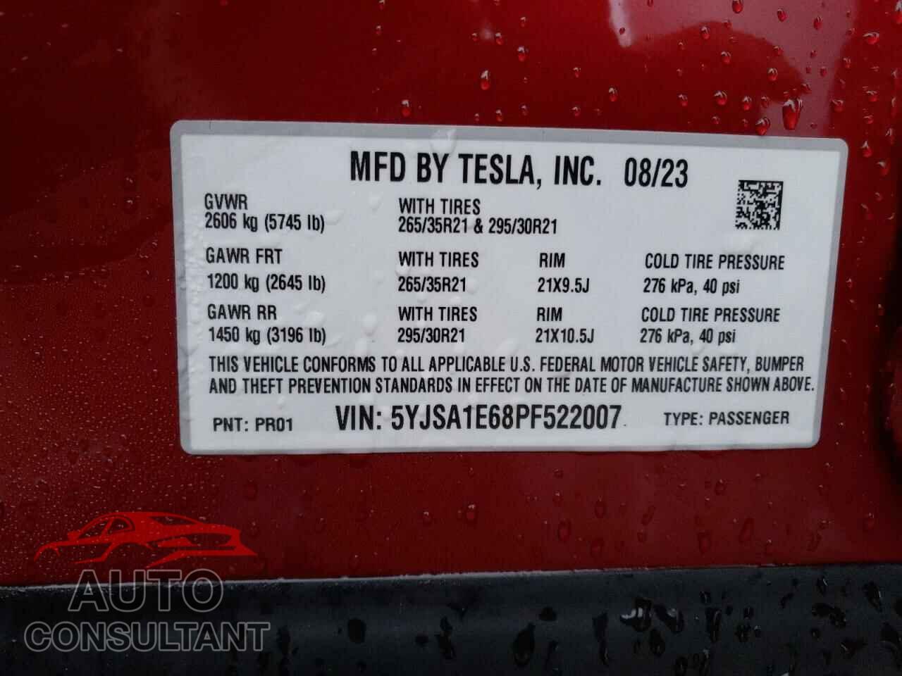 TESLA MODEL S 2023 - 5YJSA1E68PF522007