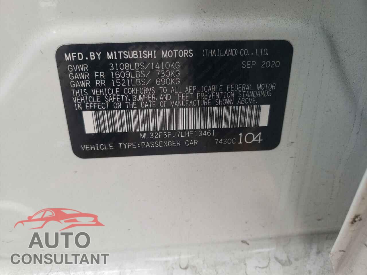 MITSUBISHI MIRAGE 2020 - ML32F3FJ7LHF13461