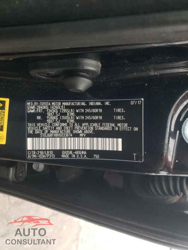 TOYOTA HIGHLANDER 2017 - 5TDJGRFH8HS033614
