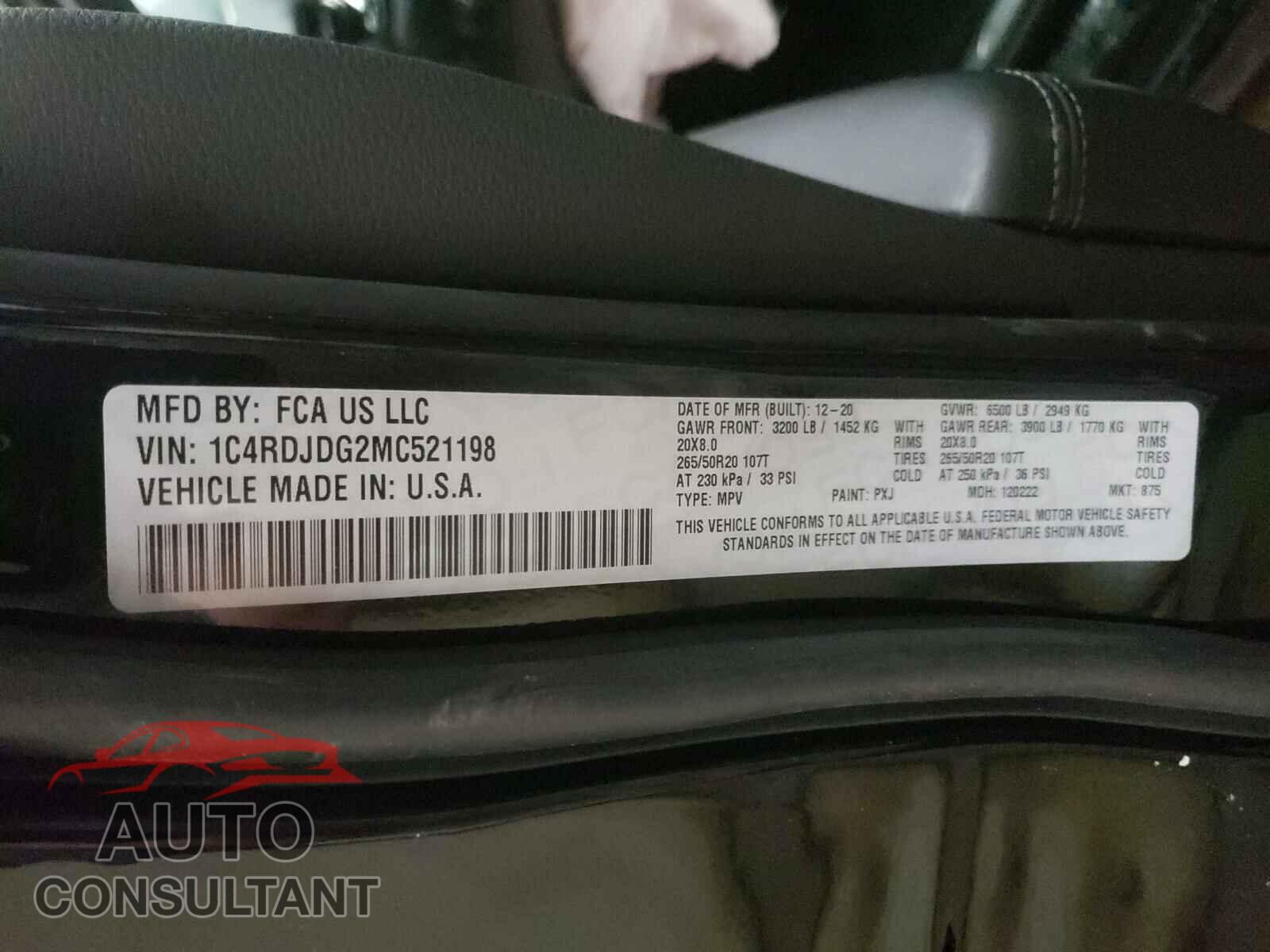 DODGE DURANGO 2021 - 1C4RDJDG2MC521198
