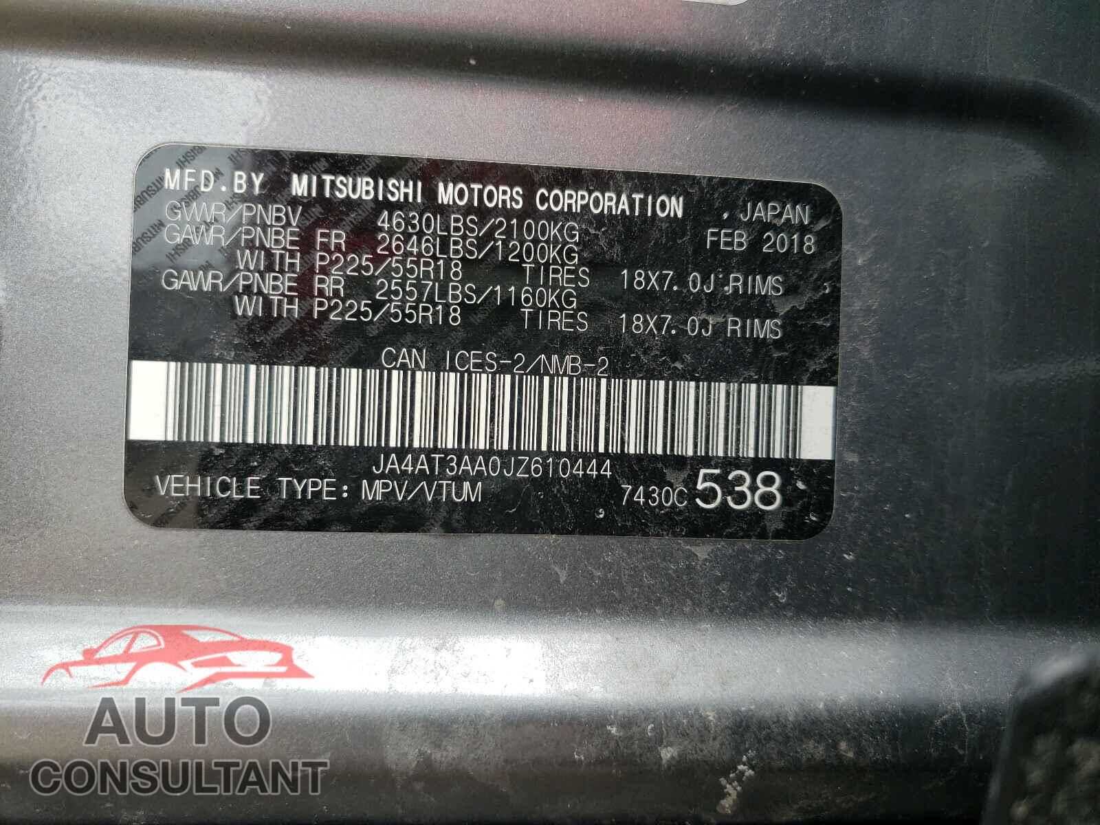 MITSUBISHI ECLIPSE 2018 - JA4AT3AA0JZ610444