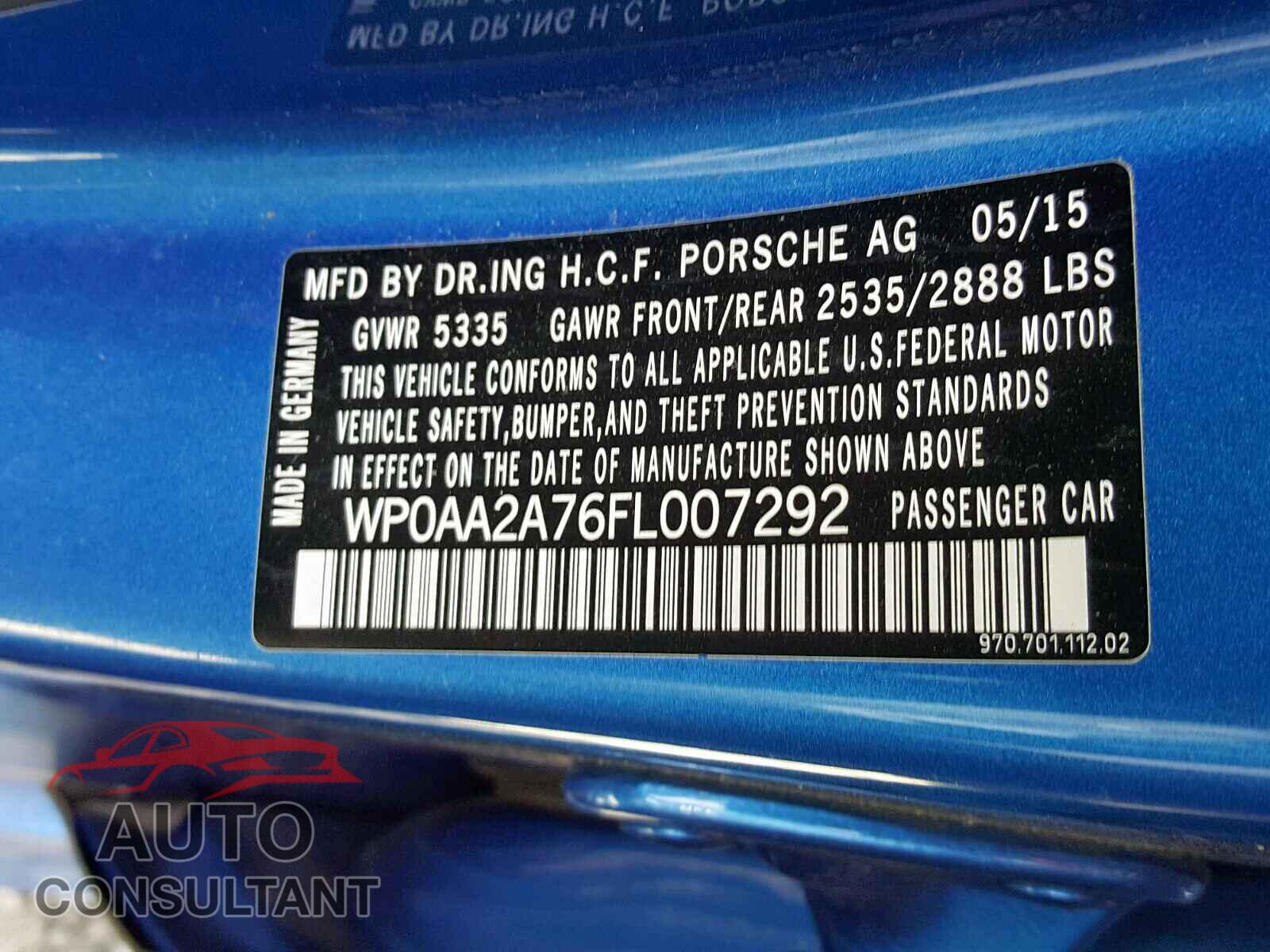 PORSCHE PANAMERA 2015 - WP0AA2A76FL007292