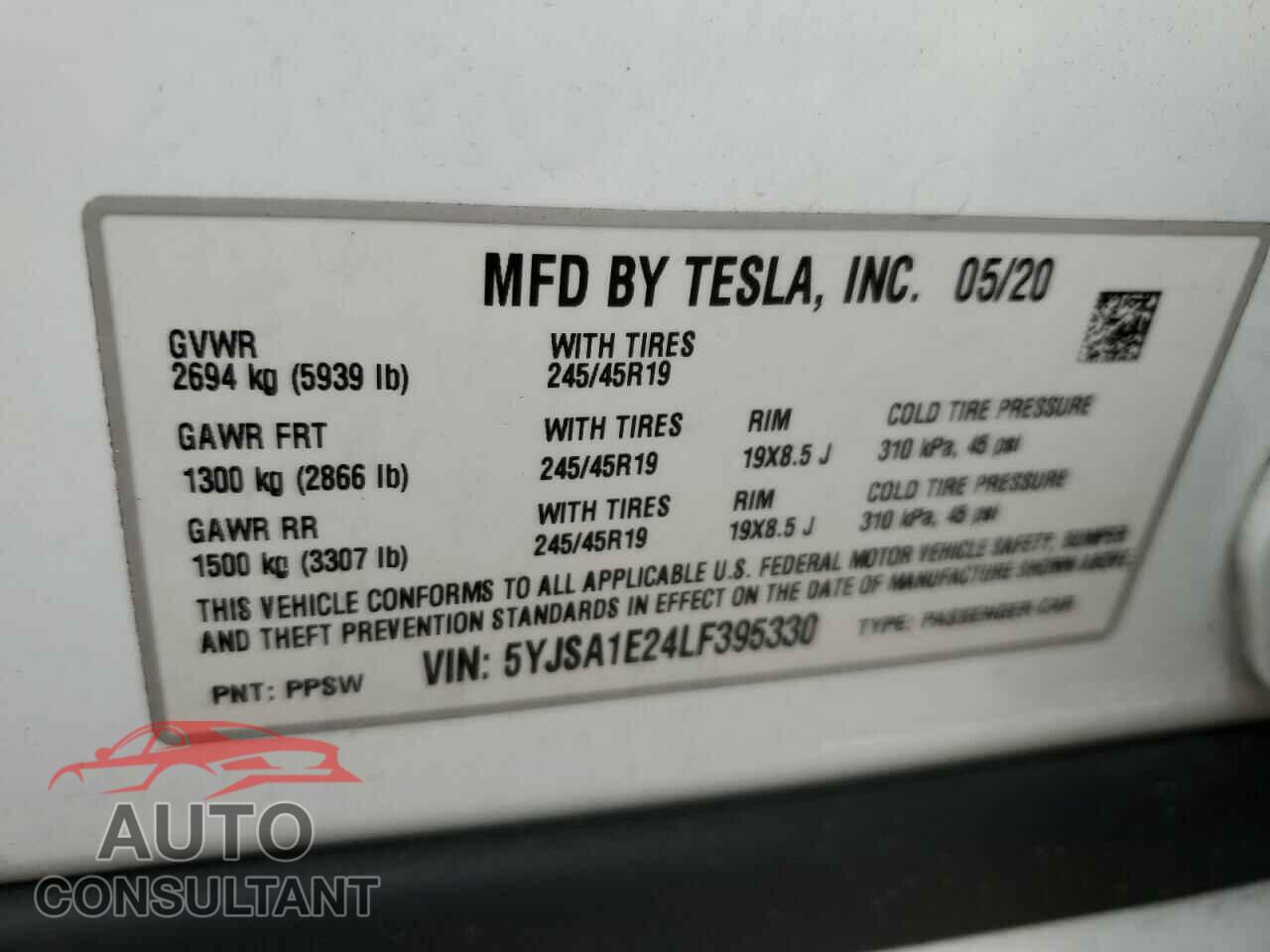 TESLA MODEL S 2020 - 5YJSA1E24LF395330