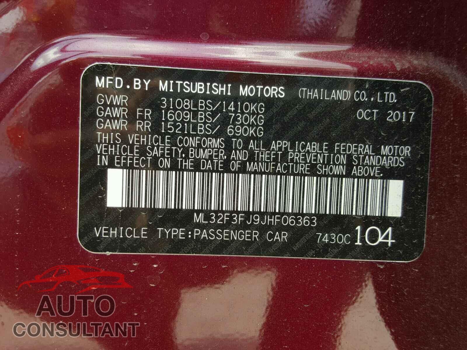 MITSUBISHI MIRAGE 2018 - ML32F3FJ9JHF06363