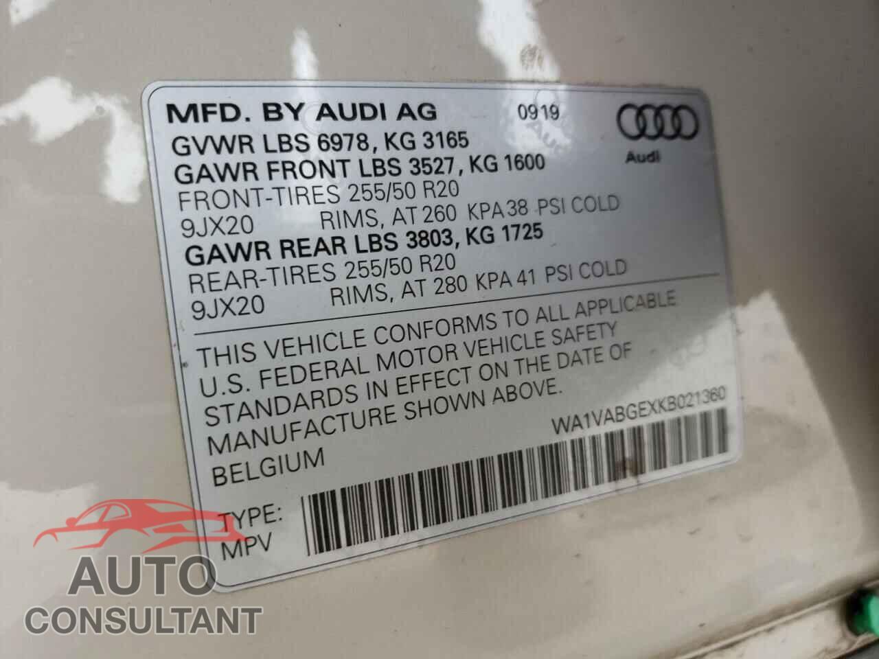 AUDI E-TRON 2019 - WA1VABGEXKB021360