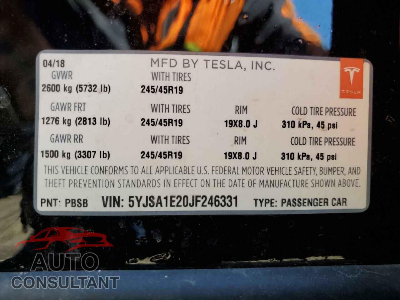 TESLA MODEL S 2018 - 5YJSA1E20JF246331