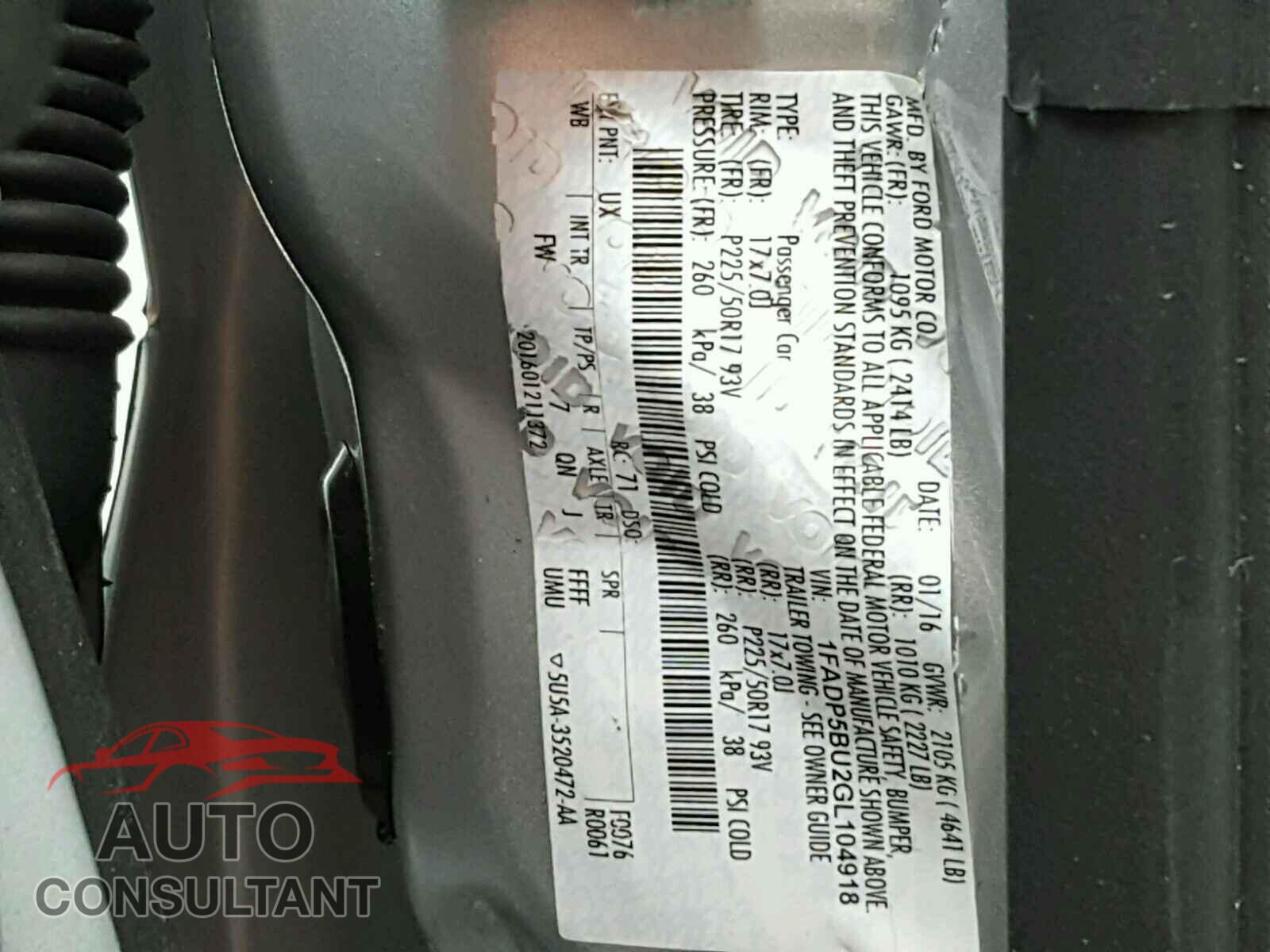 FORD CMAX 2016 - 1FADP5BU2GL104918