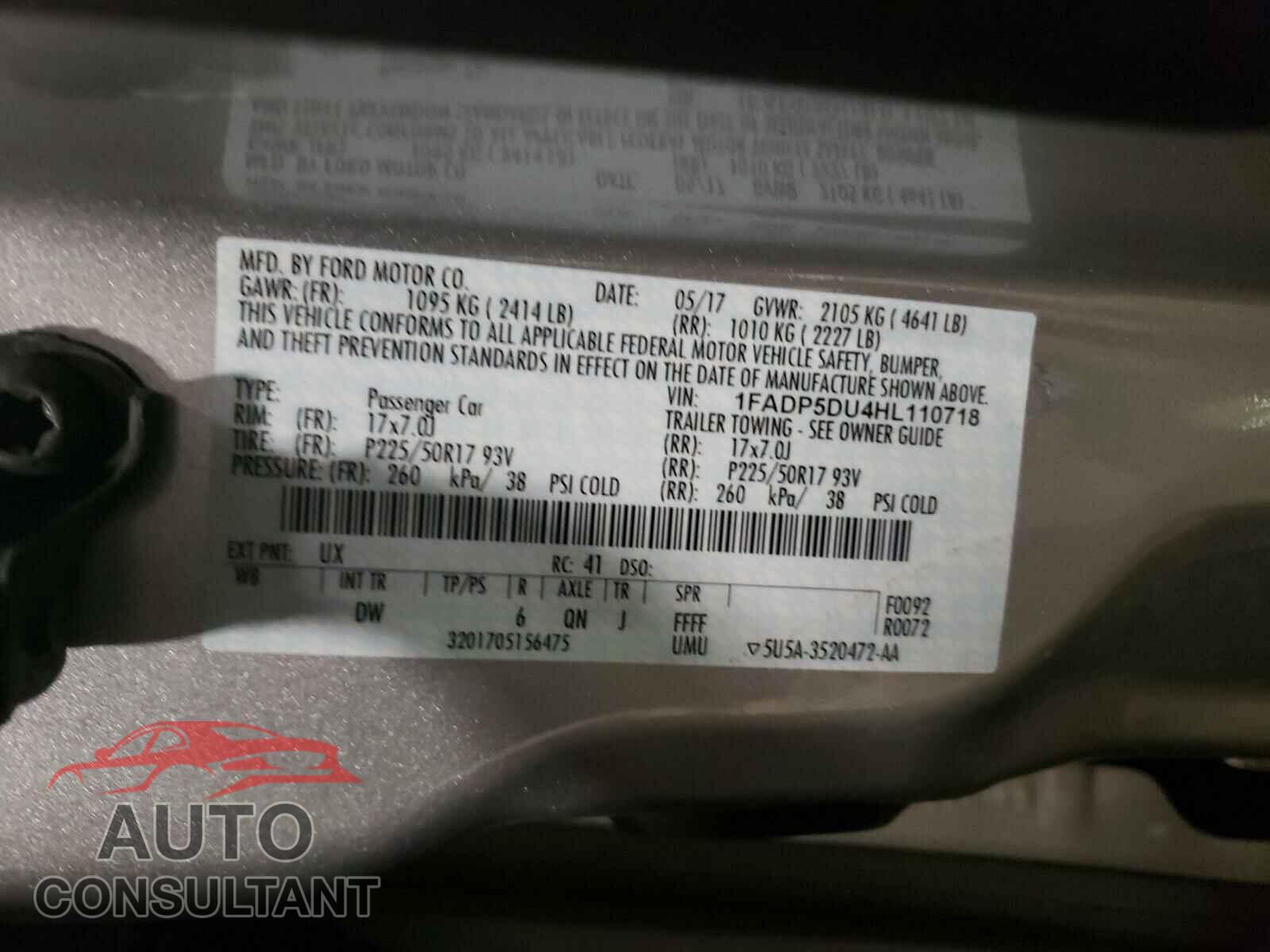 FORD CMAX 2017 - 1FADP5DU4HL110718