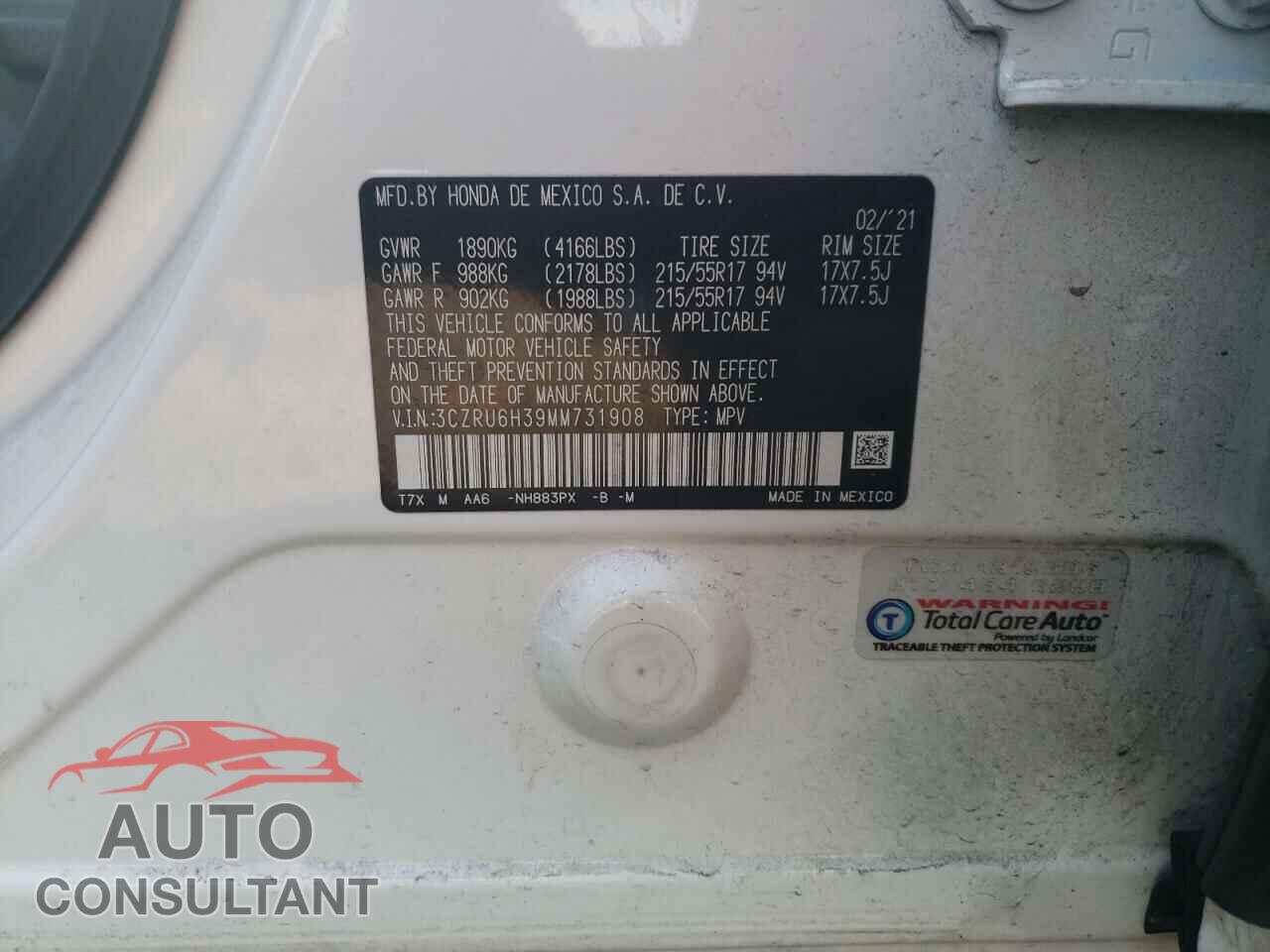 HONDA HR-V 2021 - 3CZRU6H39MM731908