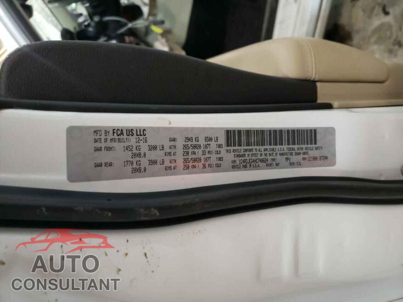 DODGE DURANGO 2017 - 1C4RDJEG4HC748624