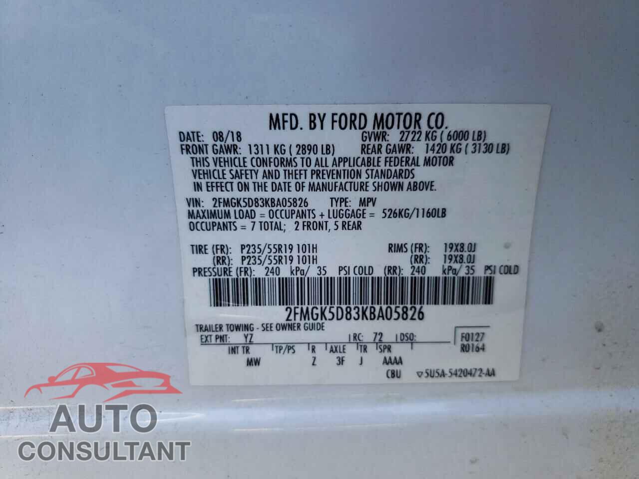 FORD FLEX 2019 - 2FMGK5D83KBA05826