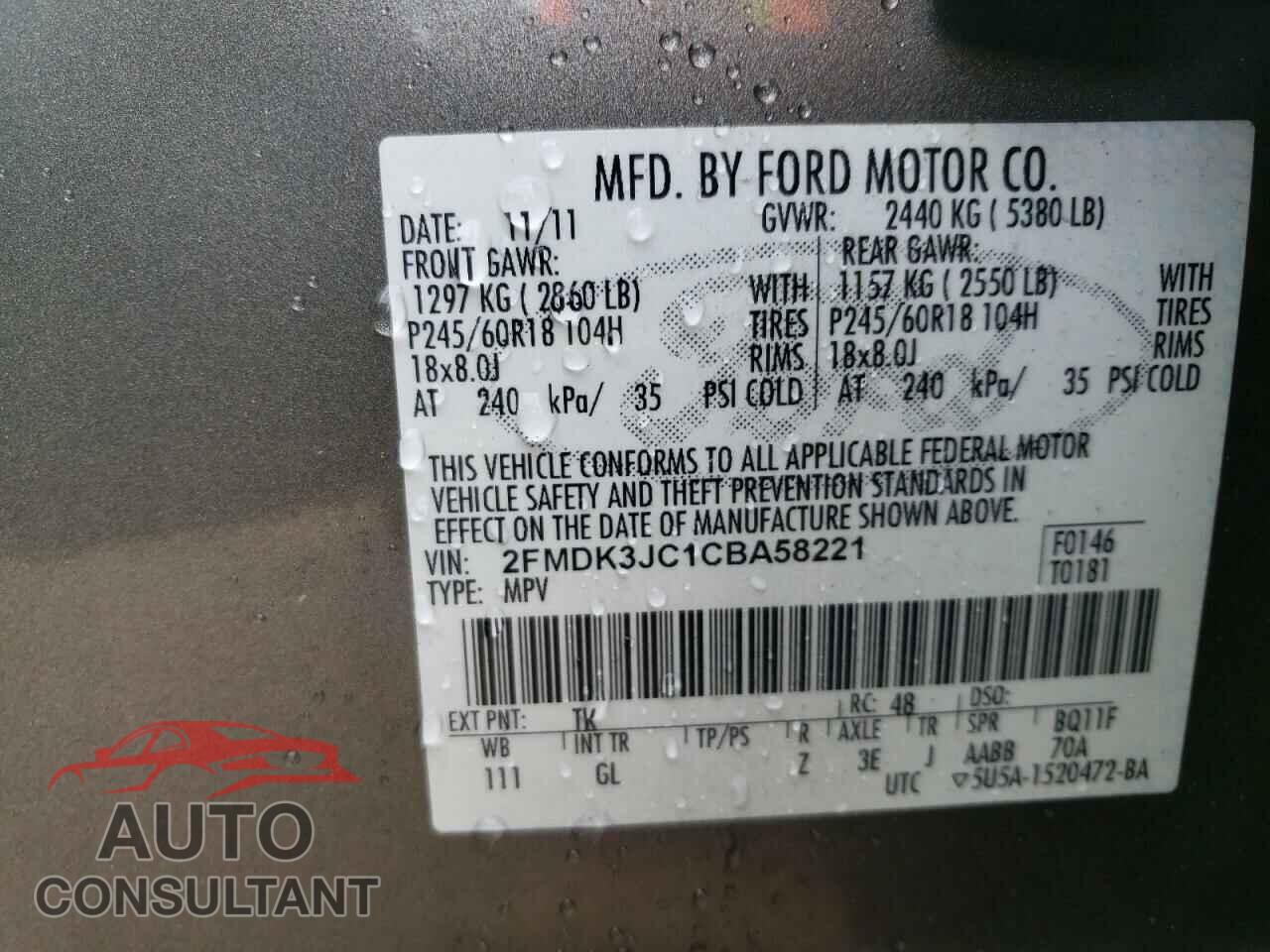 FORD EDGE 2012 - 2FMDK3JC1CBA58221