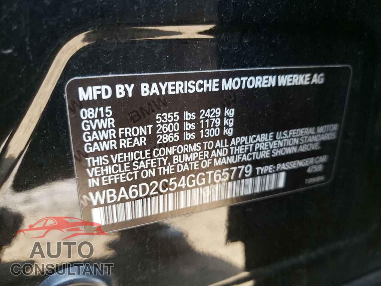 BMW 6 SERIES 2016 - WBA6D2C54GGT65779