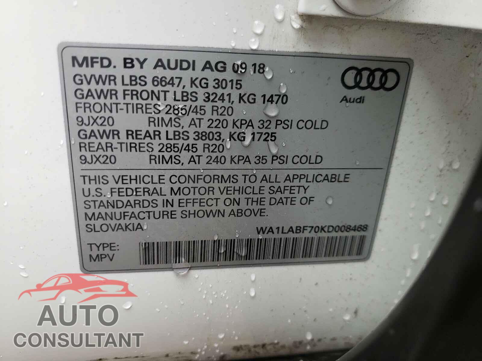 AUDI Q7 2019 - WA1LABF70KD008468