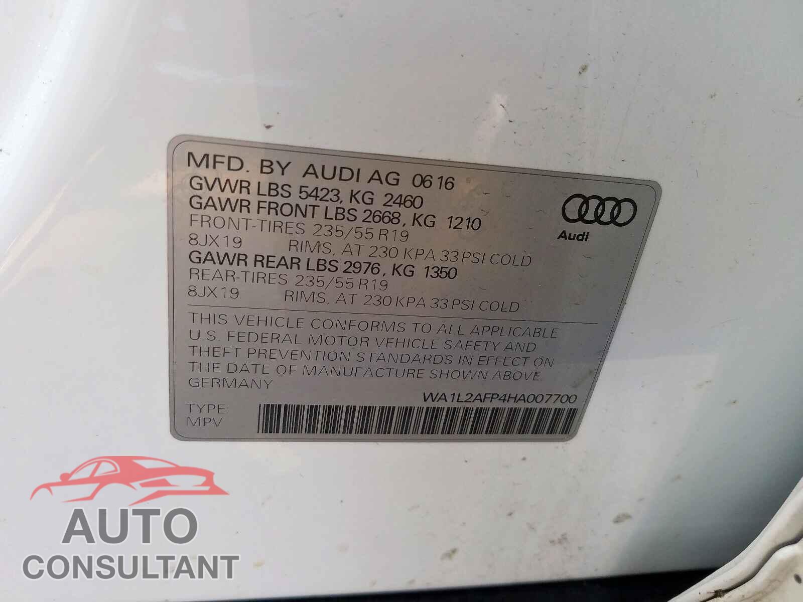AUDI Q5 2017 - WA1L2AFP4HA007700