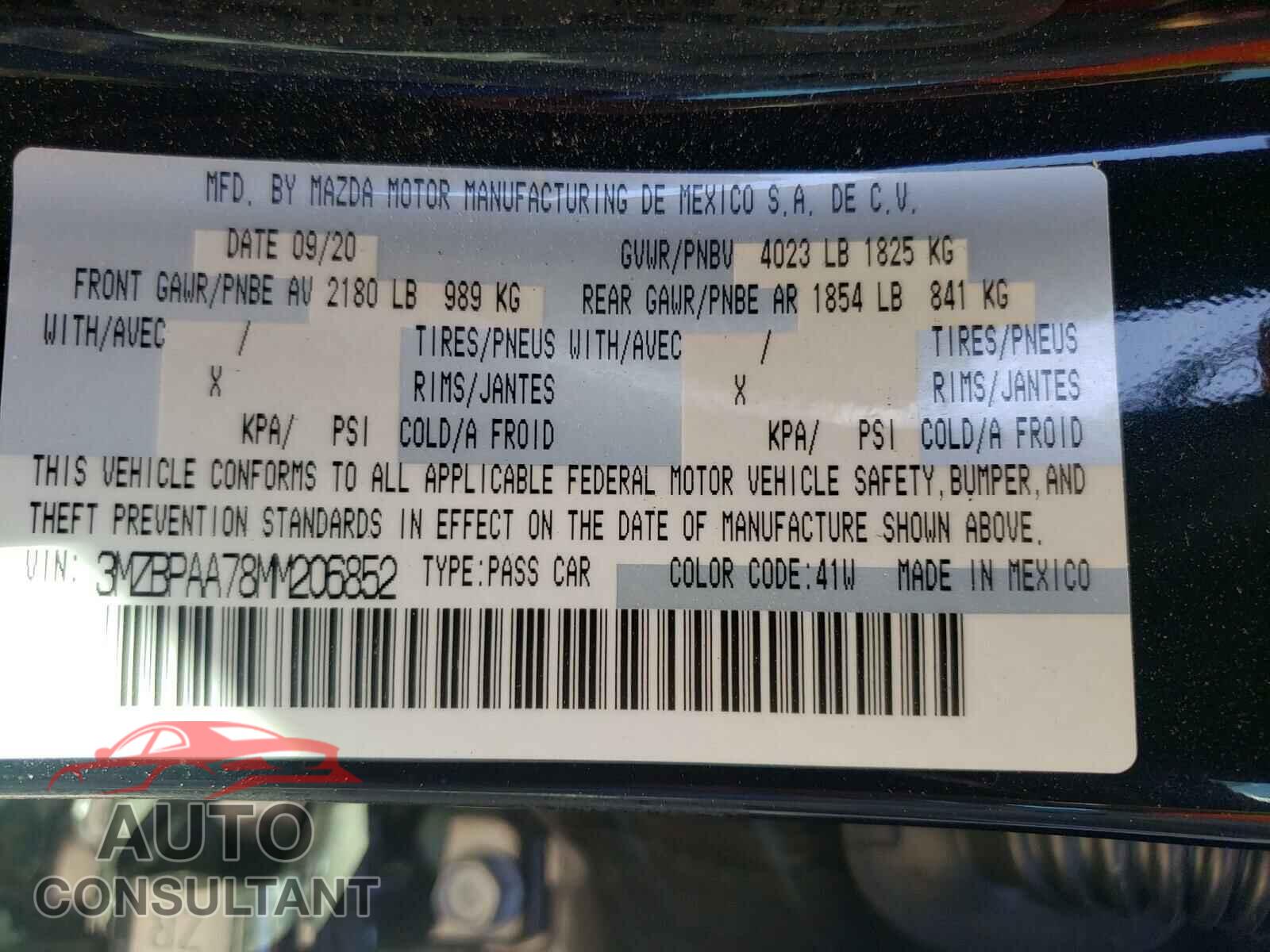 MAZDA 3 2021 - 3MZBPAA78MM206852