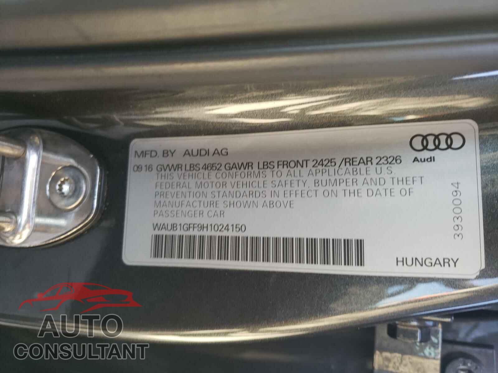 AUDI S3 2017 - WAUB1GFF9H1024150