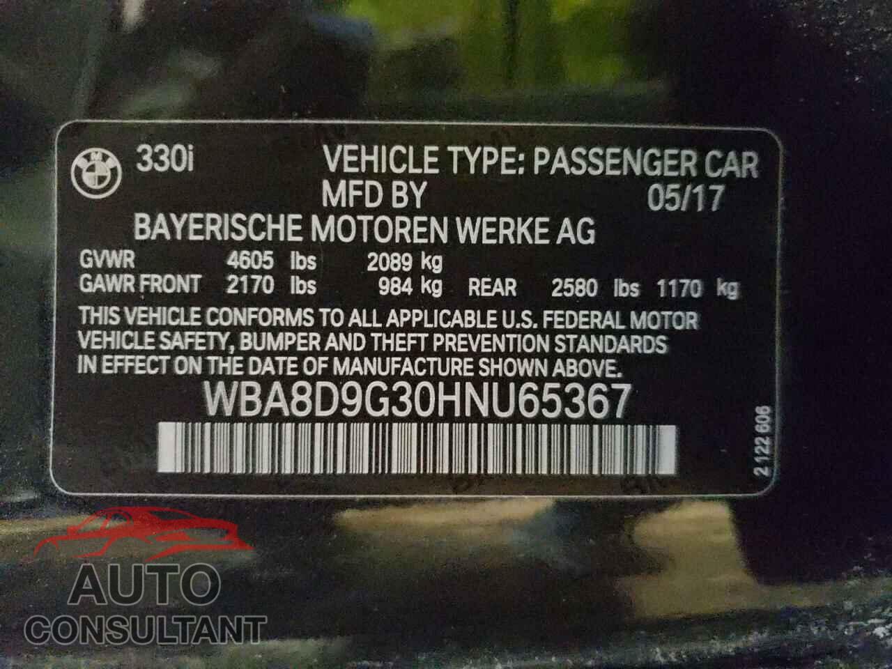 BMW 3 SERIES 2017 - WBA8D9G30HNU65367