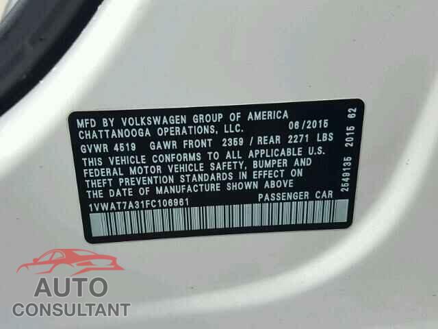 VOLKSWAGEN PASSAT 2015 - 1VWAT7A31FC106961