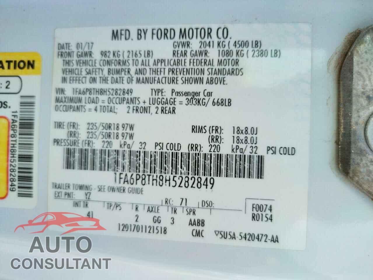 FORD MUSTANG 2017 - 1FA6P8TH8H5282849