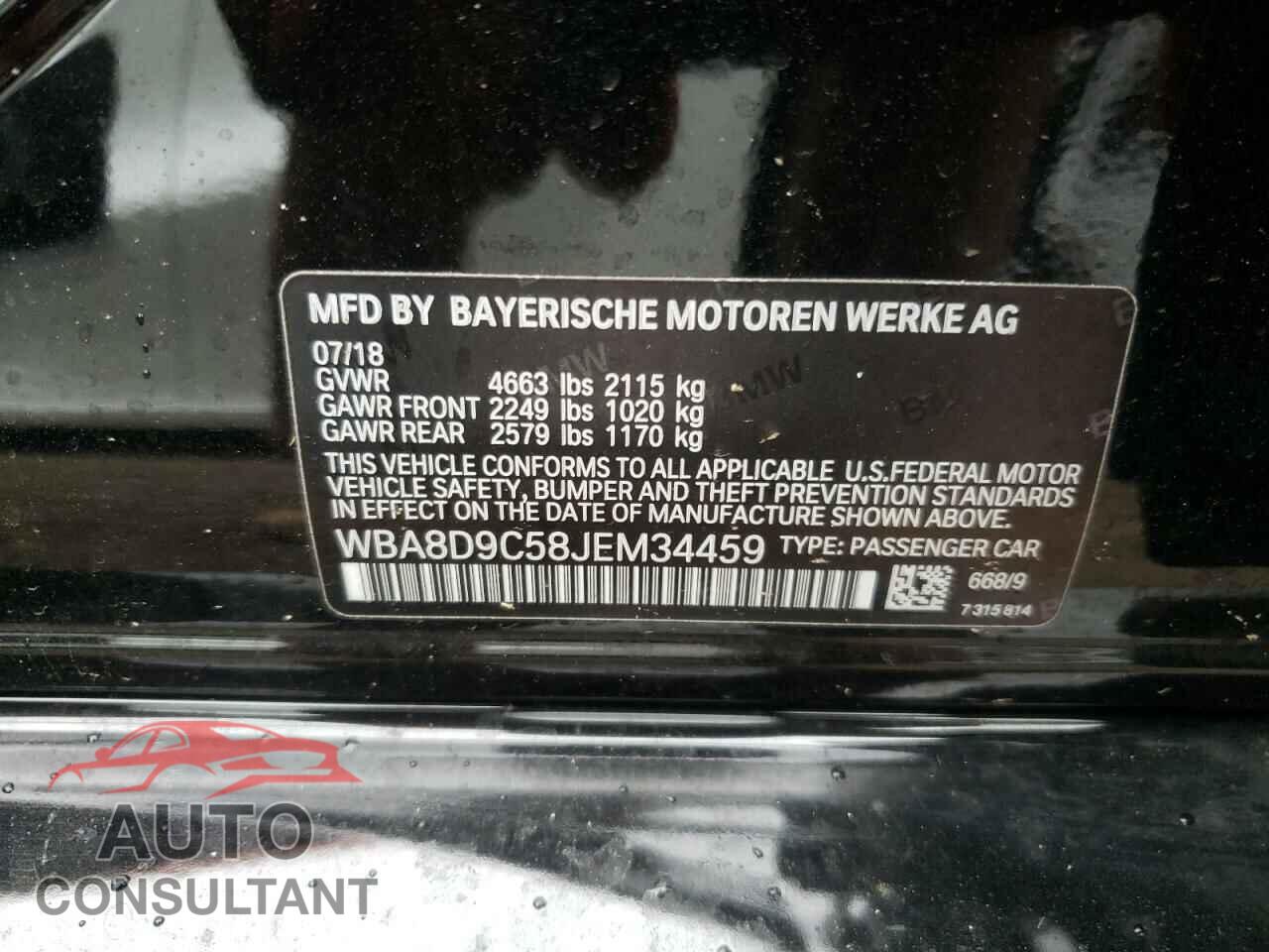 BMW 3 SERIES 2018 - WBA8D9C58JEM34459