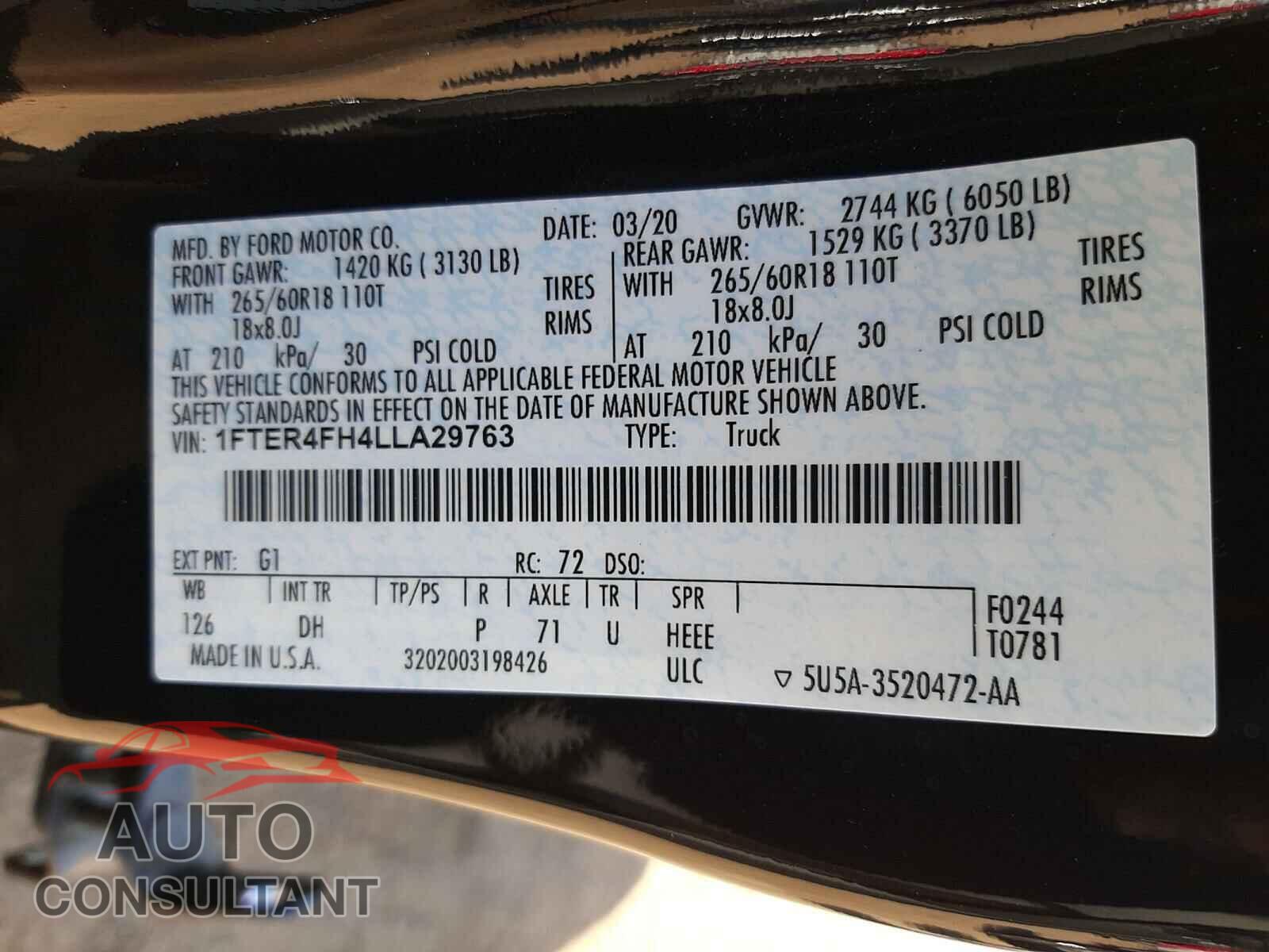FORD RANGER 2020 - 1FTER4FH4LLA29763