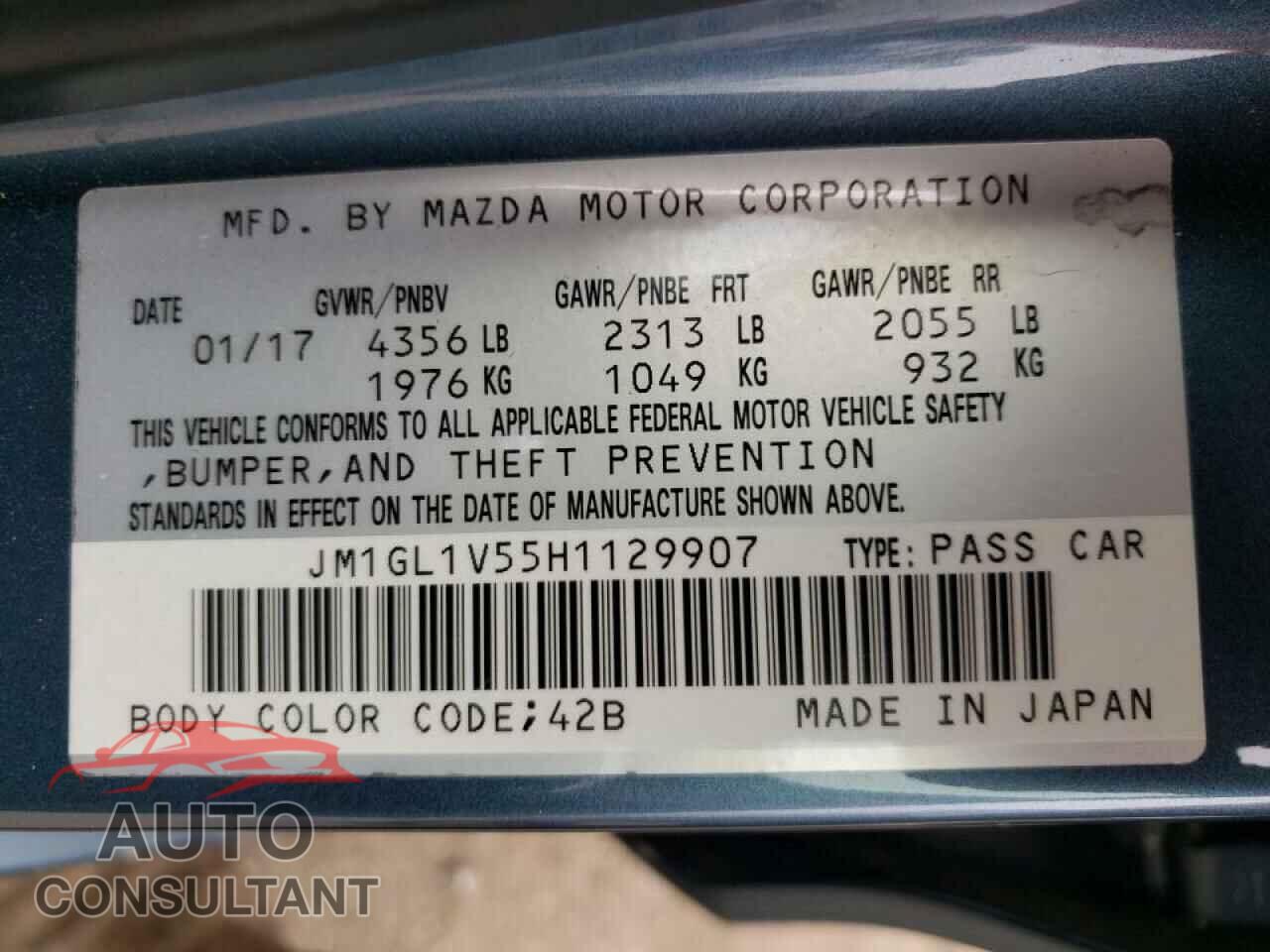 MAZDA 6 2017 - JM1GL1V55H1129907