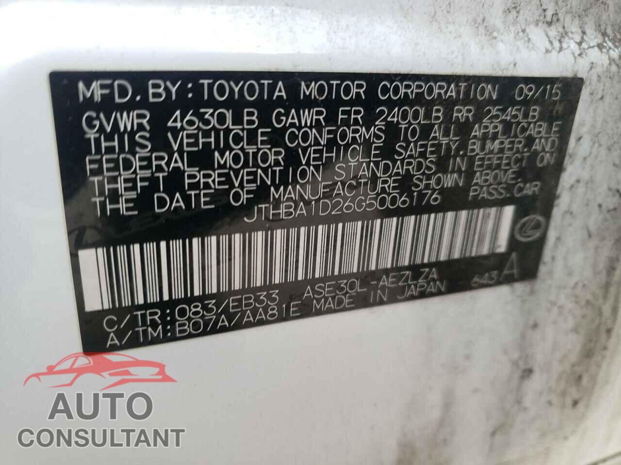 LEXUS IS 2016 - JTHBA1D26G5006176