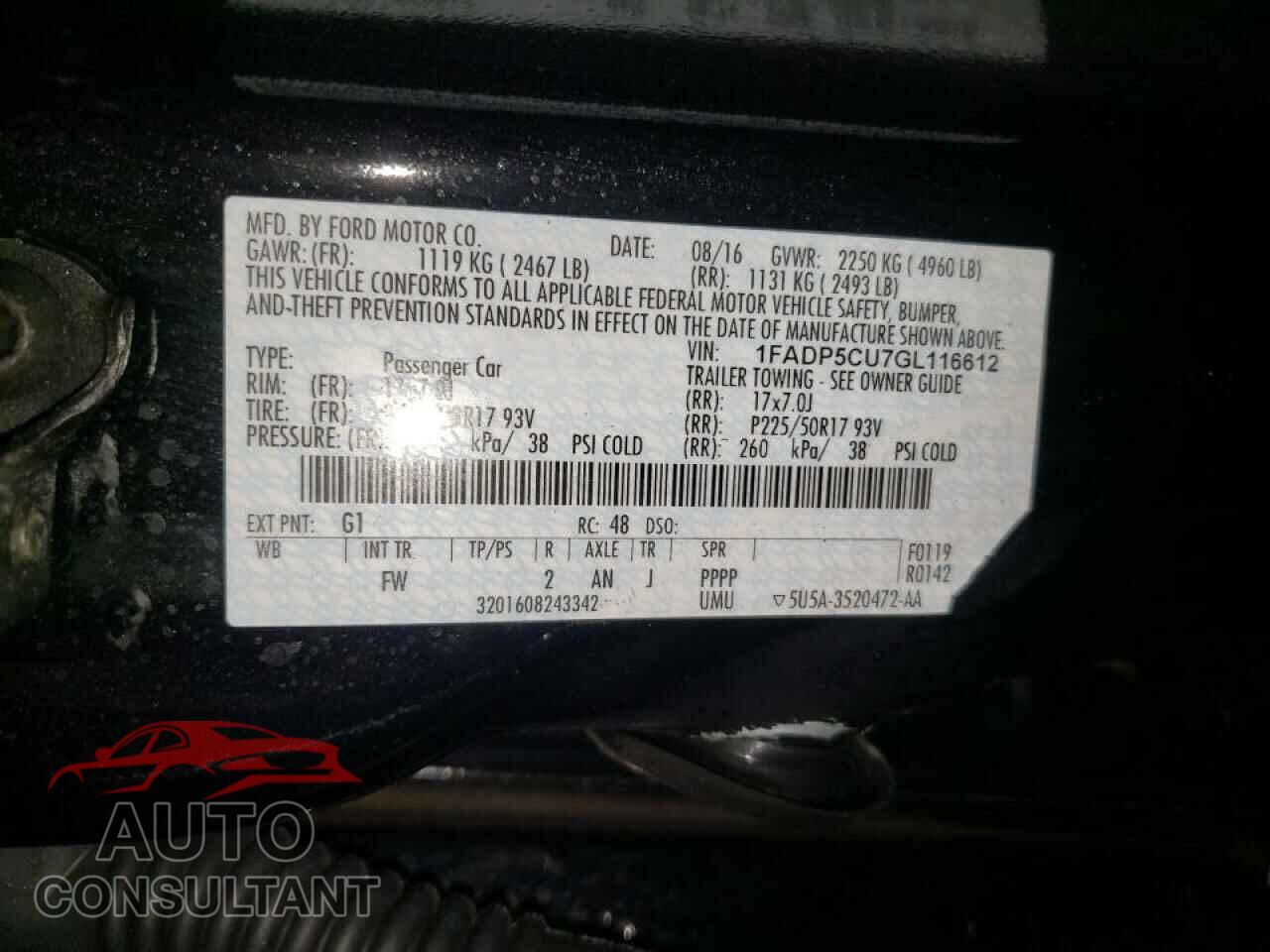 FORD CMAX 2016 - 1FADP5CU7GL116612